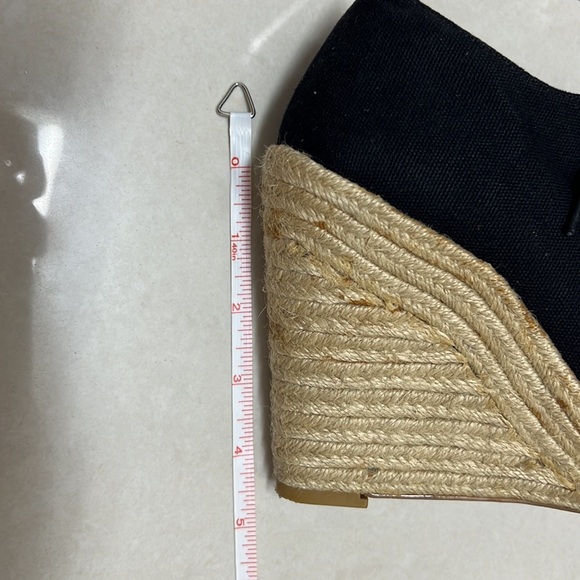 Canvas and Tweed Lace Up Open Toe Wedges | Size 7 Black - Picture 5 of 8